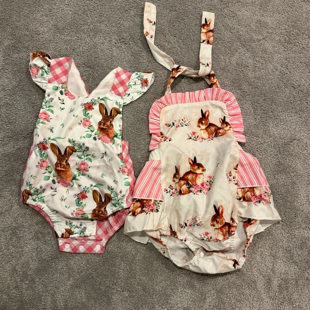 Floral Bunny Print Baby Rompers
